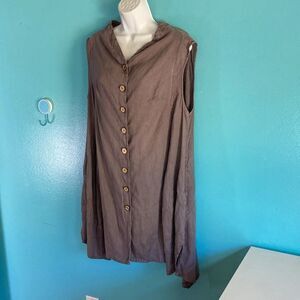 Inizio Gray Italian Linen A-Line Dress Button Up Summer Knee Length Sleeveless